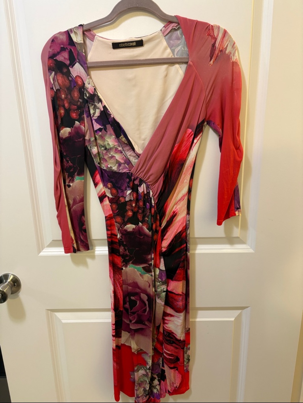 Roberto Cavalli Multicolor Floral Long Sleeve Wrap Dress